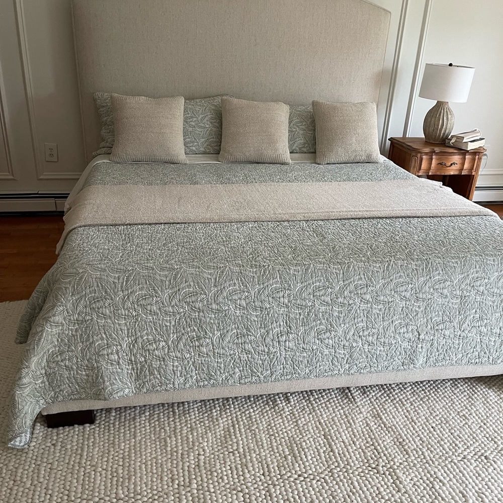 Tahari Cream and Green Quilted Bedding
